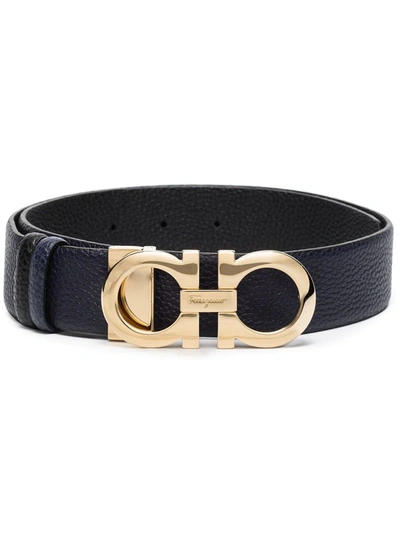 Ferragamo Gancini Leather Reversible Belt In Blue