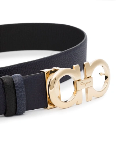 Shop Ferragamo Leather Gancini Buckle Belt In Blue