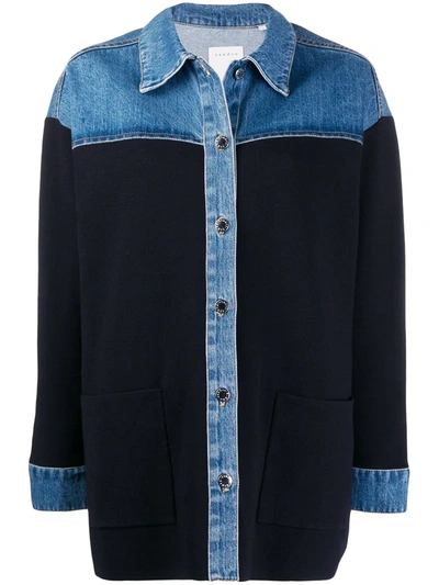 Shop Sandro Knitted Panel Shirt In Blue