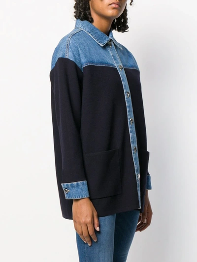 Sandro Oversized Knitted And Stretch-denim Jacket In Deep Navy | ModeSens