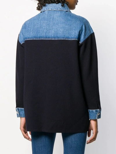 Shop Sandro Knitted Panel Shirt In Blue