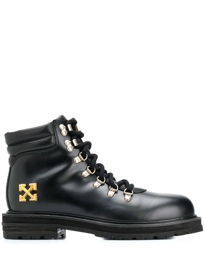 Off-white Arrows Appliqué Hiking Boots In Black Gold | ModeSens