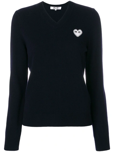 Shop Comme Des Garçons Play V-neck Logo Patch Top In Blue