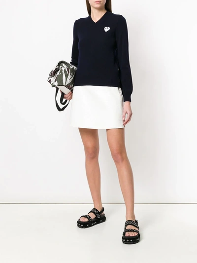 Comme Des Garçons Play V-neck Logo Patch Top In Blue