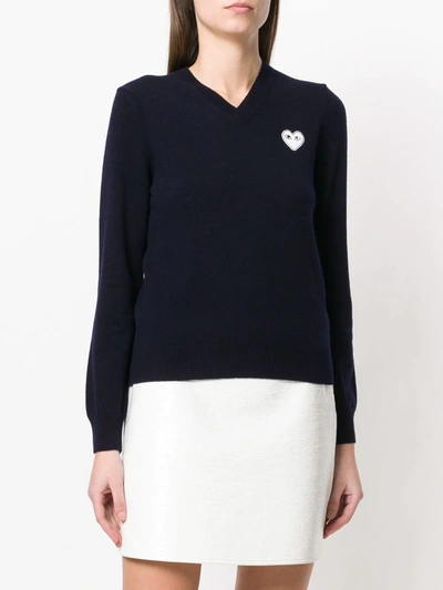 Comme Des Garçons Play V-neck Logo Patch Top In Blue