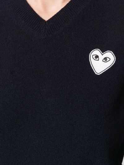 Shop Comme Des Garçons Play V-neck Logo Patch Top In Blue
