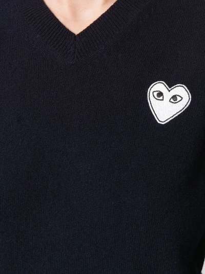 Comme Des Garçons Play V-neck Logo Patch Top In Blue