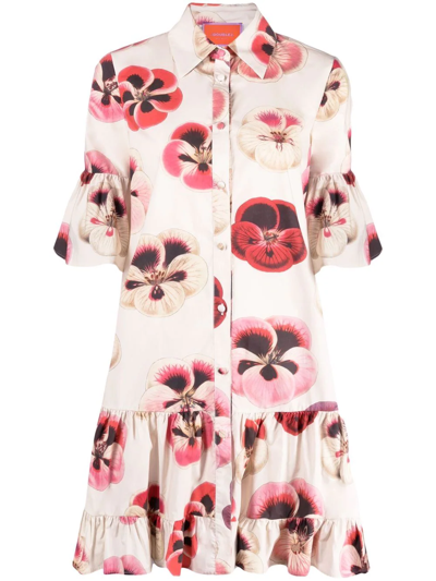 Shop La Doublej Choux Tiered Floral-print Dress In Neutrals