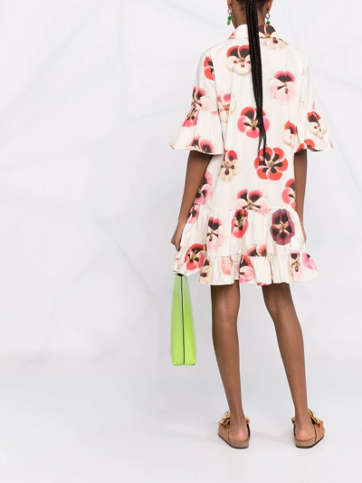 Shop La Doublej Choux Tiered Floral-print Dress In Neutrals