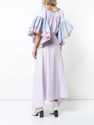 Shop Natasha Zinko Floral Striped Ruffle Sleeve Wrap Dress In Pink