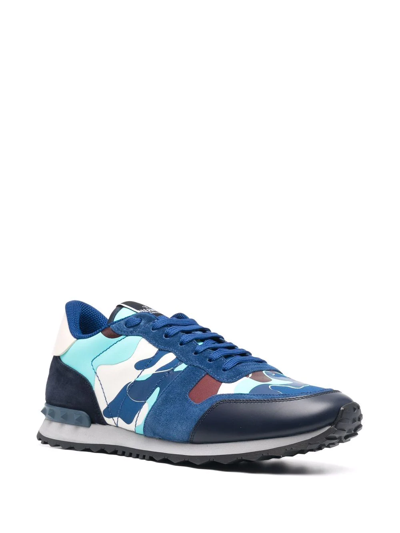 Shop Valentino Rockrunner Camouflage Low-top Sneakers In Blau