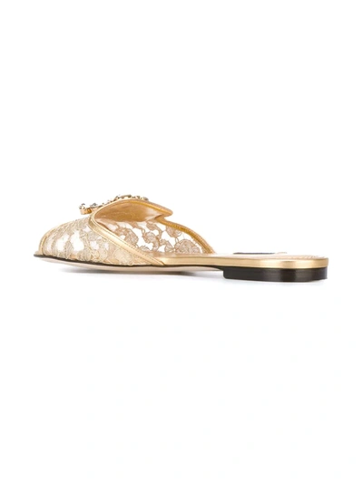 Dolce & Gabbana Crystal Lace Flat Sandals With Floral Pattern In Metallic