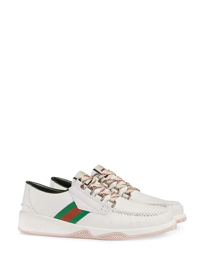 Shop Gucci Leather Lace-up Shoe With Web In White