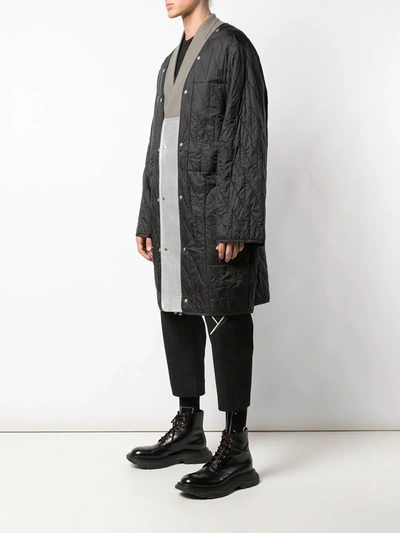 RICK OWENS LEATHER AND WOOL COAT - 黑色