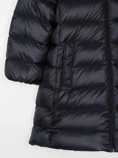 Shop Moncler Feather Down Hooded Jacket In Blue