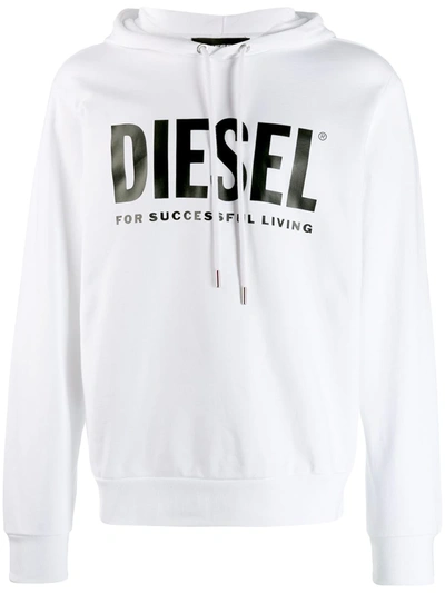 Shop Diesel Logo Hoodie In Loopback Cotton In White