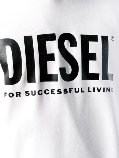Shop Diesel Logo Hoodie In Loopback Cotton In White