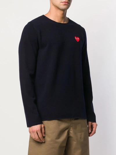 Comme Des Garçons Play Embroidered Logo Jumper In Blue