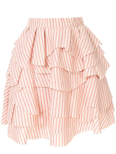 Shop Bambah Struped Ruffle Skirt In Orange