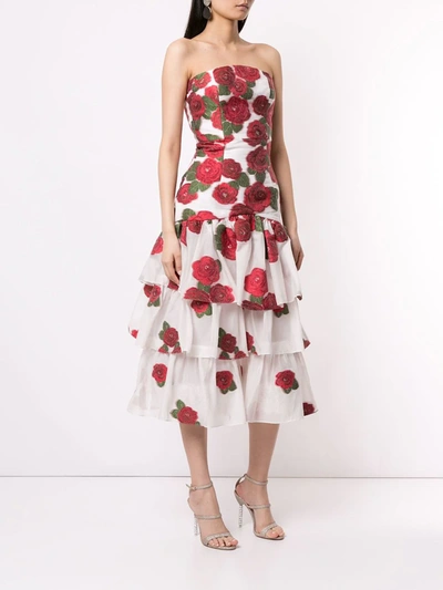 Bambah Roses Ruffle Dress In White