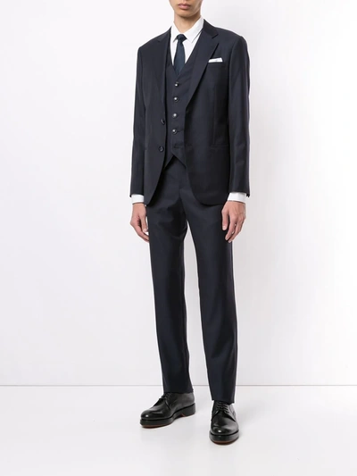 Shop Giorgio Armani Pinstripe Two-piece Suit In Blue