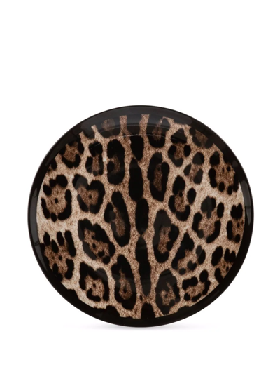 Shop Dolce & Gabbana Leopard-print Porcelain Bread Plates (set Of 2) In Brown
