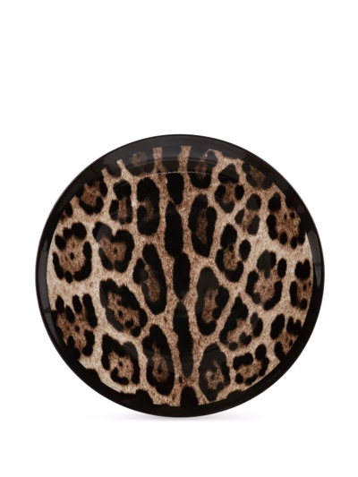 Dolce & Gabbana Leopard-print Porcelain Bread Plates (set Of 2) In Brown