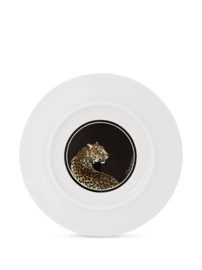 Shop Dolce & Gabbana Leopard-print Porcelain Bread Plates (set Of 2) In Brown