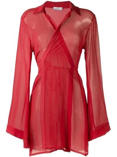 Shop Amir Slama Sheer Panel Dress In Red