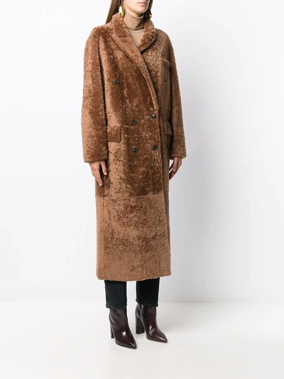 Shop Simonetta Ravizza Paula Double Breasted Coat In Brown