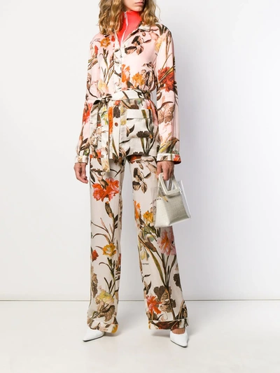 OFF-WHITE FLORAL-PRINT PYJAMA STYLE TROUSERS - 大地色