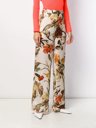 Shop Off-white Floral-print Pyjama Style Trousers In Neutrals