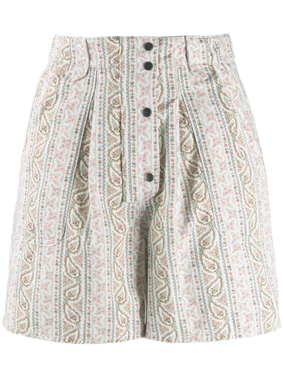 Shop Etro Striped Paisley Pattern Shorts In White