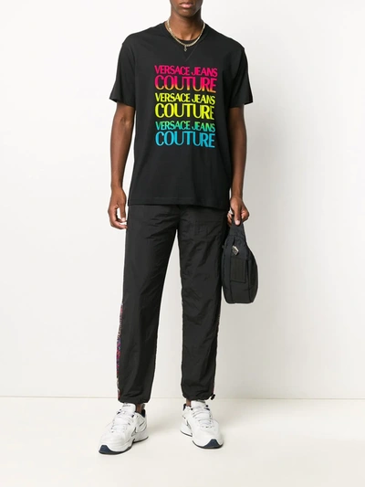 Versace Jeans Couture Track Pants With Leopard Print Insert In Black