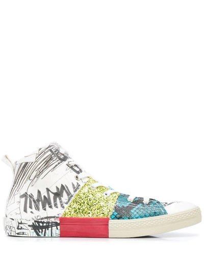 Shop Maison Margiela Multi-print High-top Sneakers In White