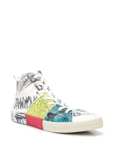 Shop Maison Margiela Multi-print High-top Sneakers In White