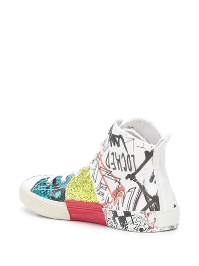 Shop Maison Margiela Multi-print High-top Sneakers In White