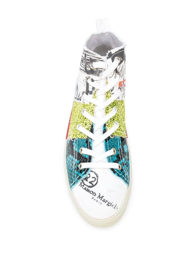 Shop Maison Margiela Multi-print High-top Sneakers In White