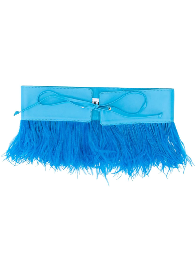 Attico Feather-trimmed Leather Belt In Blue