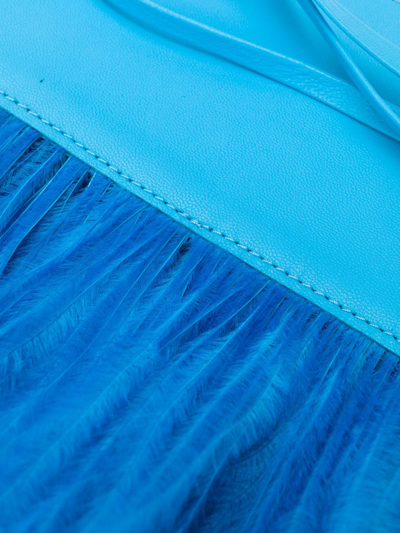 Attico Feather-trimmed Leather Belt In Blue