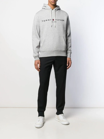 Tommy Hilfiger Embroidered Flag Logo Hoodie In Gray Marl-grey | ModeSens