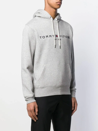 Embroidered Flag Logo Hoodie In Gray Marl grey