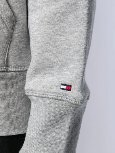 Shop Tommy Hilfiger Logo Embroidered Hoodie In Grey