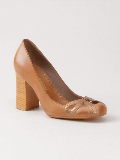 Shop Sarah Chofakian Chunky Heel Pumps In Brown