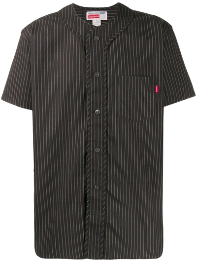 Shop Supreme X Comme Des Garçons Pinstriped Baseball Top In Black