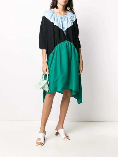 Shop Christian Wijnants Colour Block Flared Dress In Green