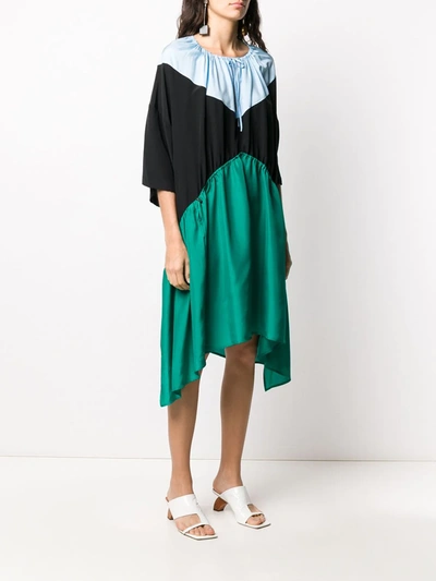 Shop Christian Wijnants Colour Block Flared Dress In Green