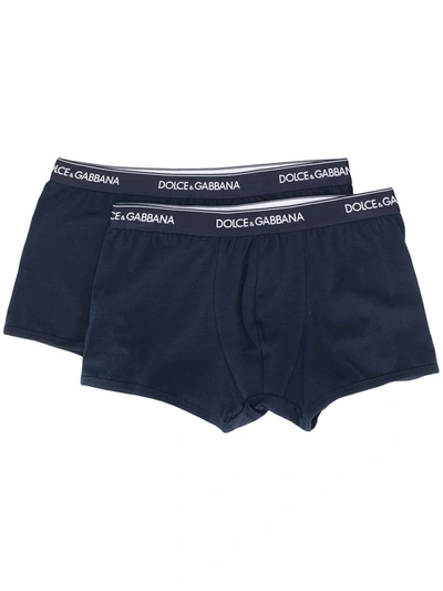 Shop Dolce & Gabbana Logo-waistband Boxer Briefs (pack Of Two) In Blue