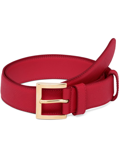Shop Prada Buckled Leather Belt In Red