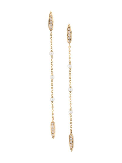 Shop Anissa Kermiche 14kt Yellow Gold Perle Rare Pearl And Diamond Long Chain Earrings